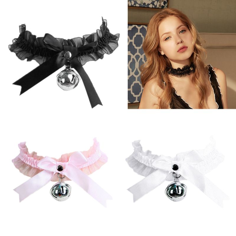 Harajuku gothique femmes doux Lolita ruban tour de cou noeud papillon anneau cloche dentelle collier directe