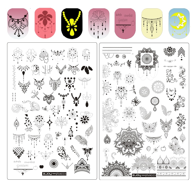 nueva serie ZJOY Plus Placa de estampado para manicura flor + de mariposa placas de uñas de estampado DIY plantillas placa 008 #
