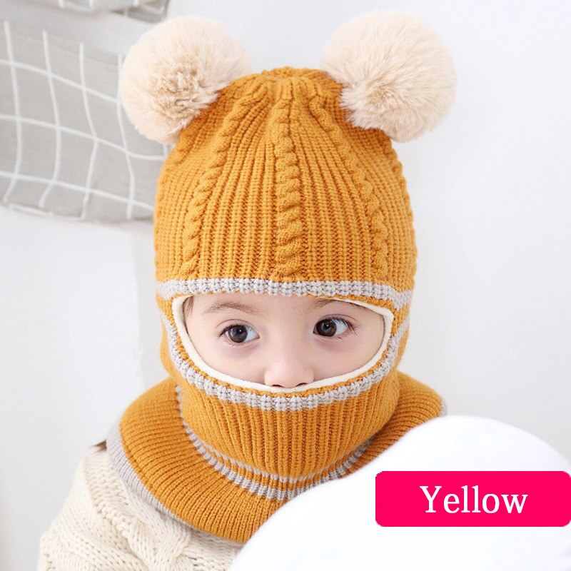 Børn strik hue børn vinter holde varmen huer drenge piger ørebeskyttere kasket baby hue enfant strikket sød udendørs hue  tg0141: Gul