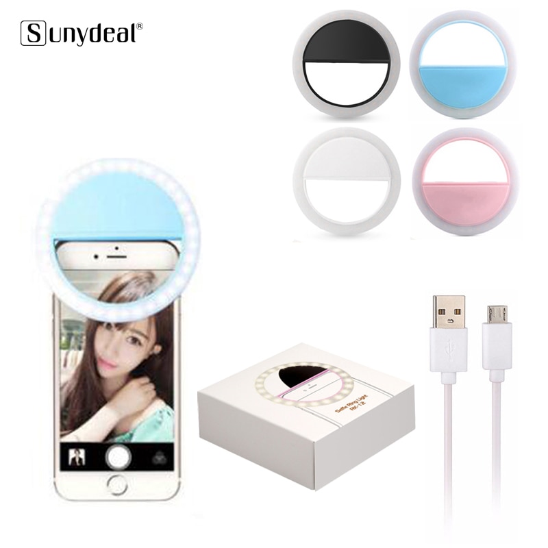 Rechargeable Self-timer LED Ring Flash Light Ring Clamp USB Charging For Phones For iPhone Samsung Sony Smart Phones