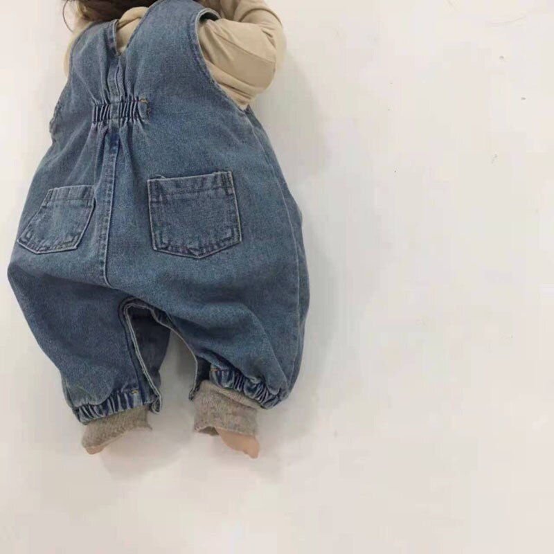Baby Denim Overalls Voor Jongens En Meisjes Riem Jean Big Pocket Jumpsuit Kids Broeken Peuter Casual Denim Broek