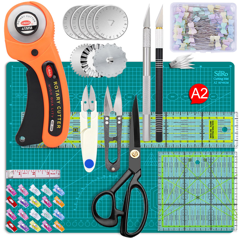 Rotary Cutter Tool Kit Met Messen Mat Patchwork Liniaal Carving Mes Schaar Clips Spelden Voor Naaien En Quilten Set