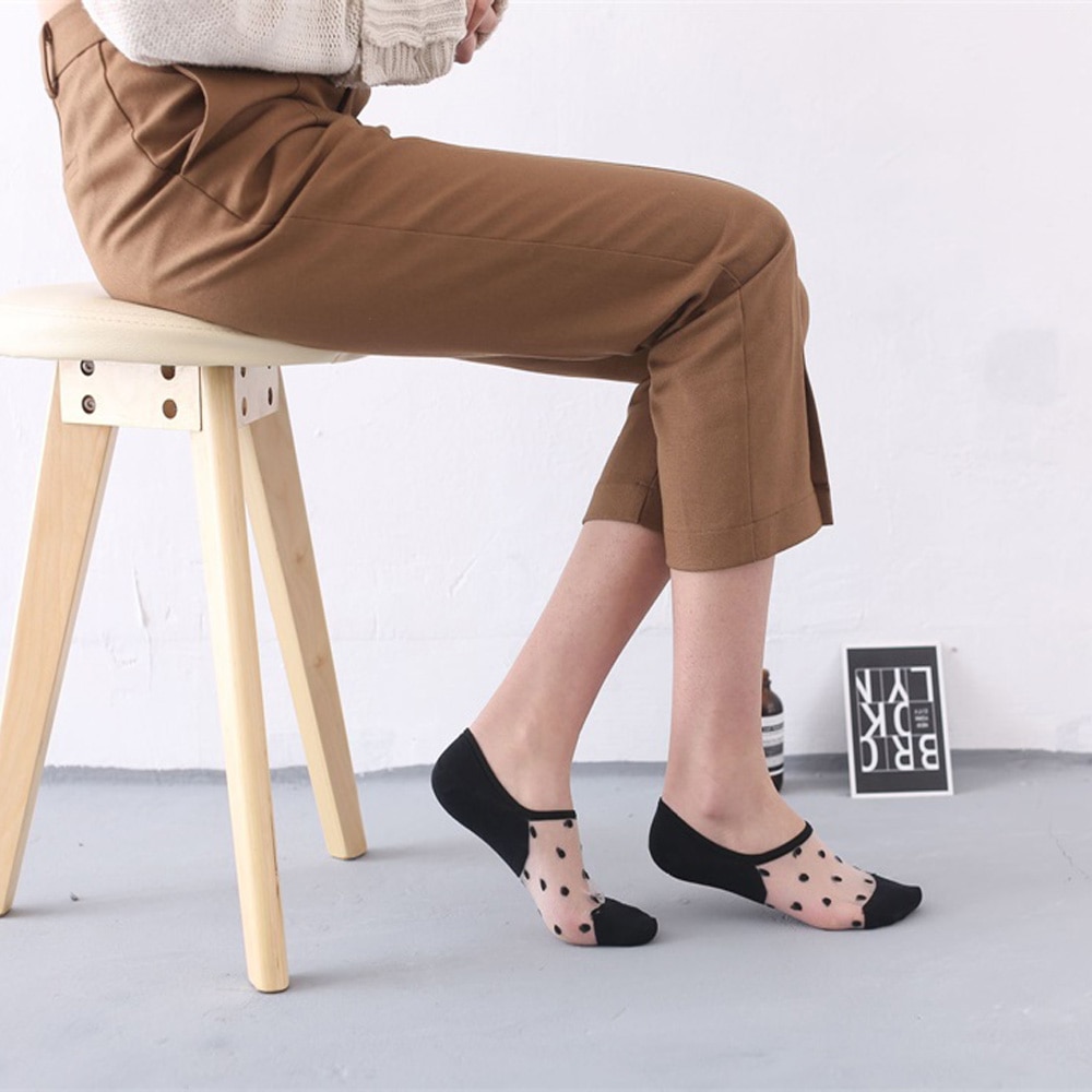 Vrouwen Sokken Kristal Zijde Ademend Anti-Slip Boot Sokken Mode Stippen Ondiep Mond Dames Effen Kleur Onzichtbare Naakt sok