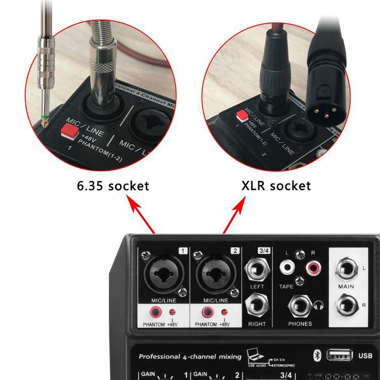 Bluetooth Wireless 4-Kanaals Audio Mixer Draagbare Sound Mixing Console Usb Interface Audio Mixer Voor Optredens Familie