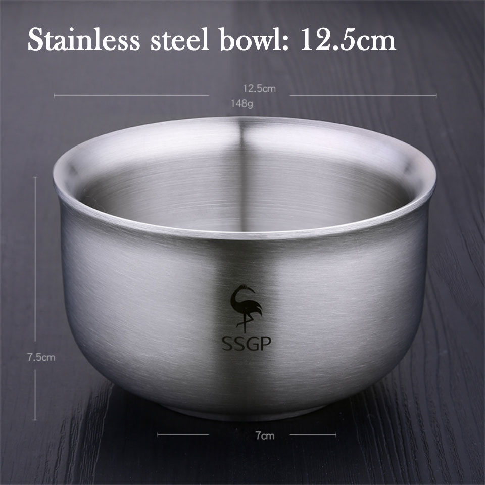 Tazón de acero inoxidable ssgp 304, recipiente doble anti-escaldamiento para alimentos, tazón de arroz coreano, ensalada, fideos instantáneos, tazón de sopa de metal.: 12.5cm