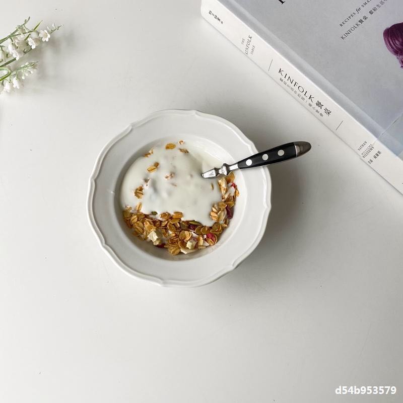 Pure White French Retro Lace Embossed Dinner Plate Simple Ceramic Disc Salad Cereal Breakfast Soup Bowl Kitchen Cheese