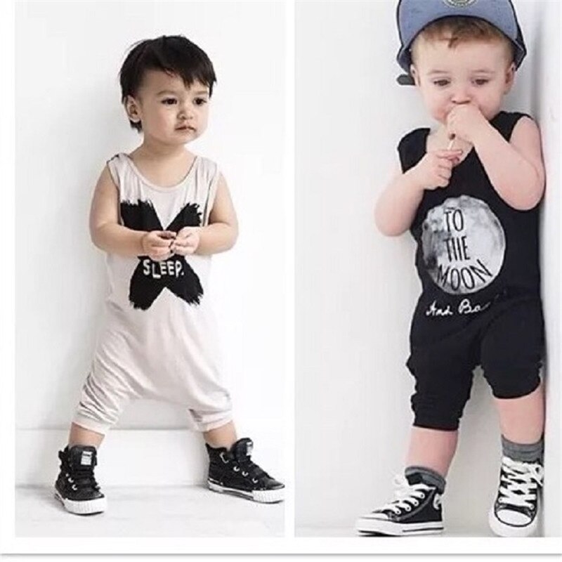 Baby Zomer Kleding Pasgeboren Baby Jongens Geen Slaap Romper Mode Mouwloze Rompertjes Letters Print Katoenen Vest Jumpsuit