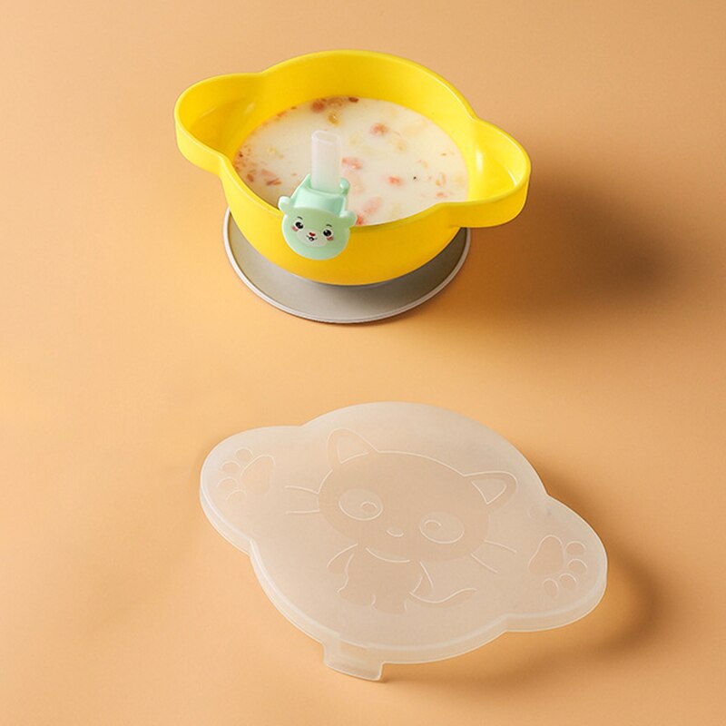 Vajilla de silicona para tazón para bebés, utensilios de alimentación sólidos para bebé, contenedores de almacenamiento de alimentos, juegos de plato de bebé: yellow with straw