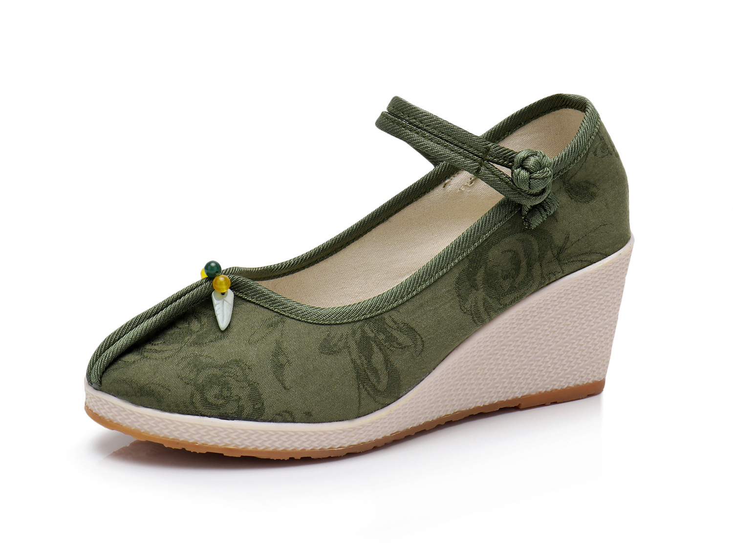 frühling Sommer Frau Schuhe Jahrgang Blumen Stickerei Schuhe Frauen Chinesische Alte Peking lässig Tuch Tanzen Schuhe T1-08: Grün / 7