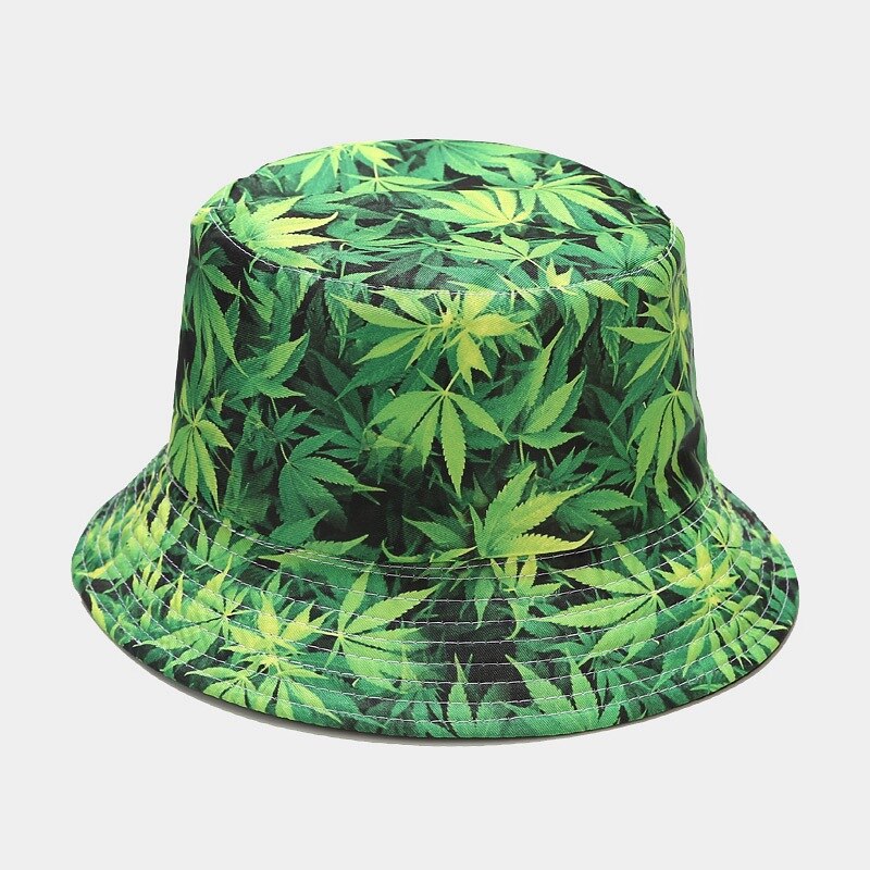 Zomer Vrouwen Mode Panama Maple Wietblad Visser Hoed Dubbelzijdige Emmer Hoed Outdoor Zonnebrandcrème Strand Bescherming cap: green