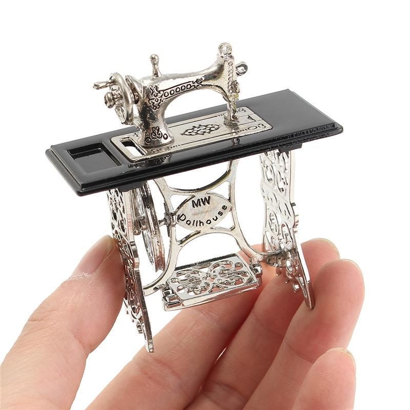 Miniatura Speelgoed Vintage Miniatuur Naaimachine Meubels Speelgoed Voor 1/12 Pop House Decor Retro Kinderen Speelgoed Accessoires