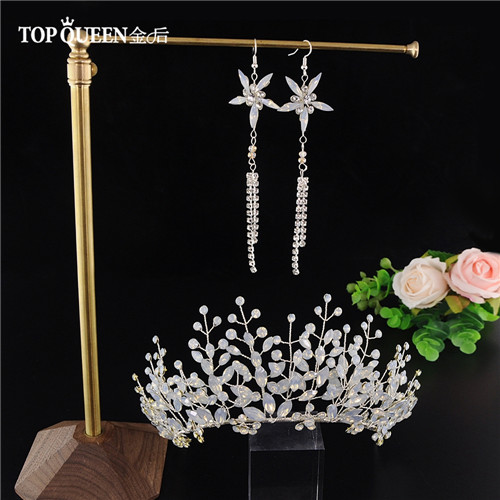 TOPQUEEN HP200 Bridal Tiara Crystal Wedding Tiara and Crown Crystal Bride Hair Jewelry Handmade Wedding Hair Accessories: one set