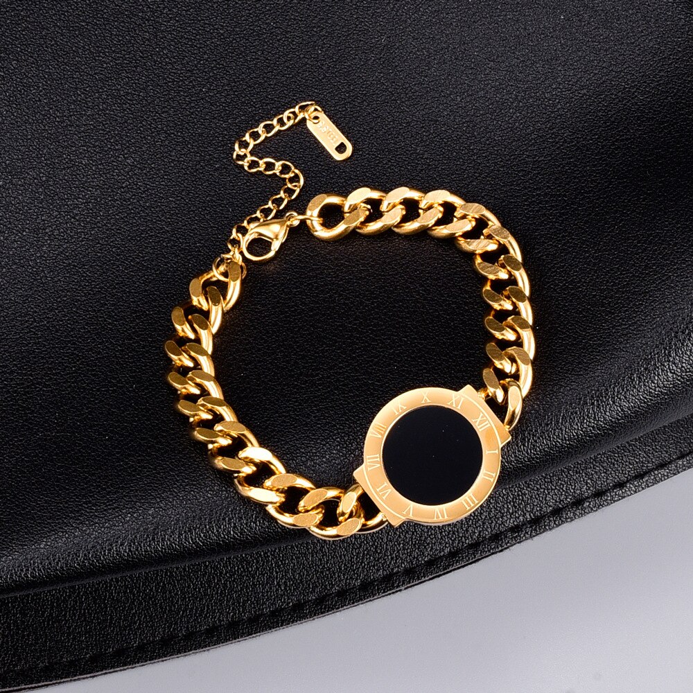 316L Edelstahl Neue Gehobenen Schmuck Römischen Ziffern Natürliche Hülse Charme Starke Kette Armbänder Armreifen Für Frauen