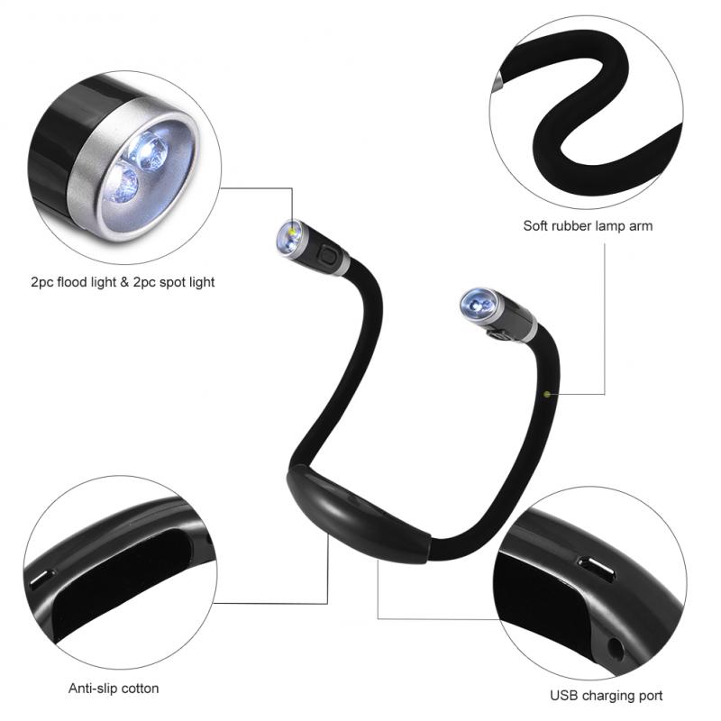 4-color LED Neck Hug Light Reading Book Lighting Hands-free Flashlight Egypt Hug Head Foldable Neck Lights Style