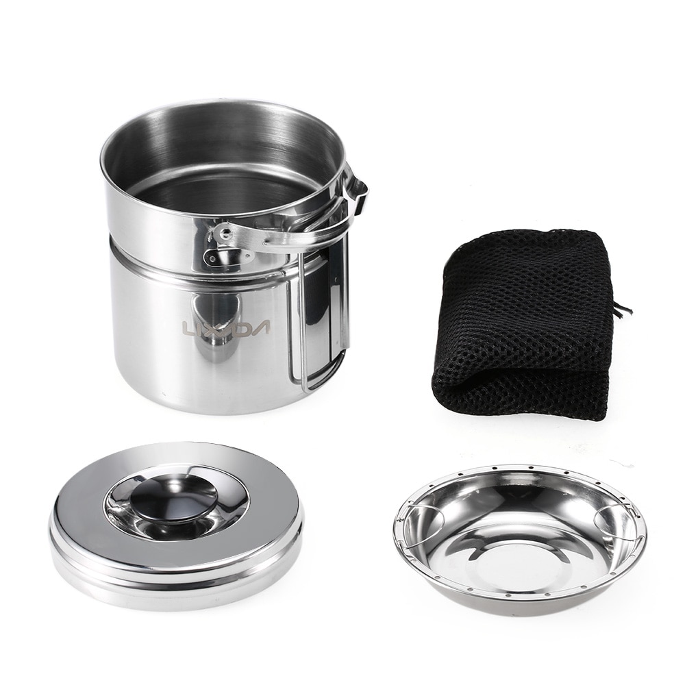 Lixada Outdoor Hiking Camping Cookware Set Stainless Steel Handle Camping Pot Cooking Tableware Picnic Set Pot Dinnerware