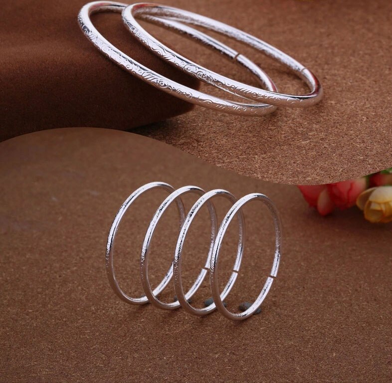 3PCS Bright Silver Color Plate Cuff Bangle Bracelet