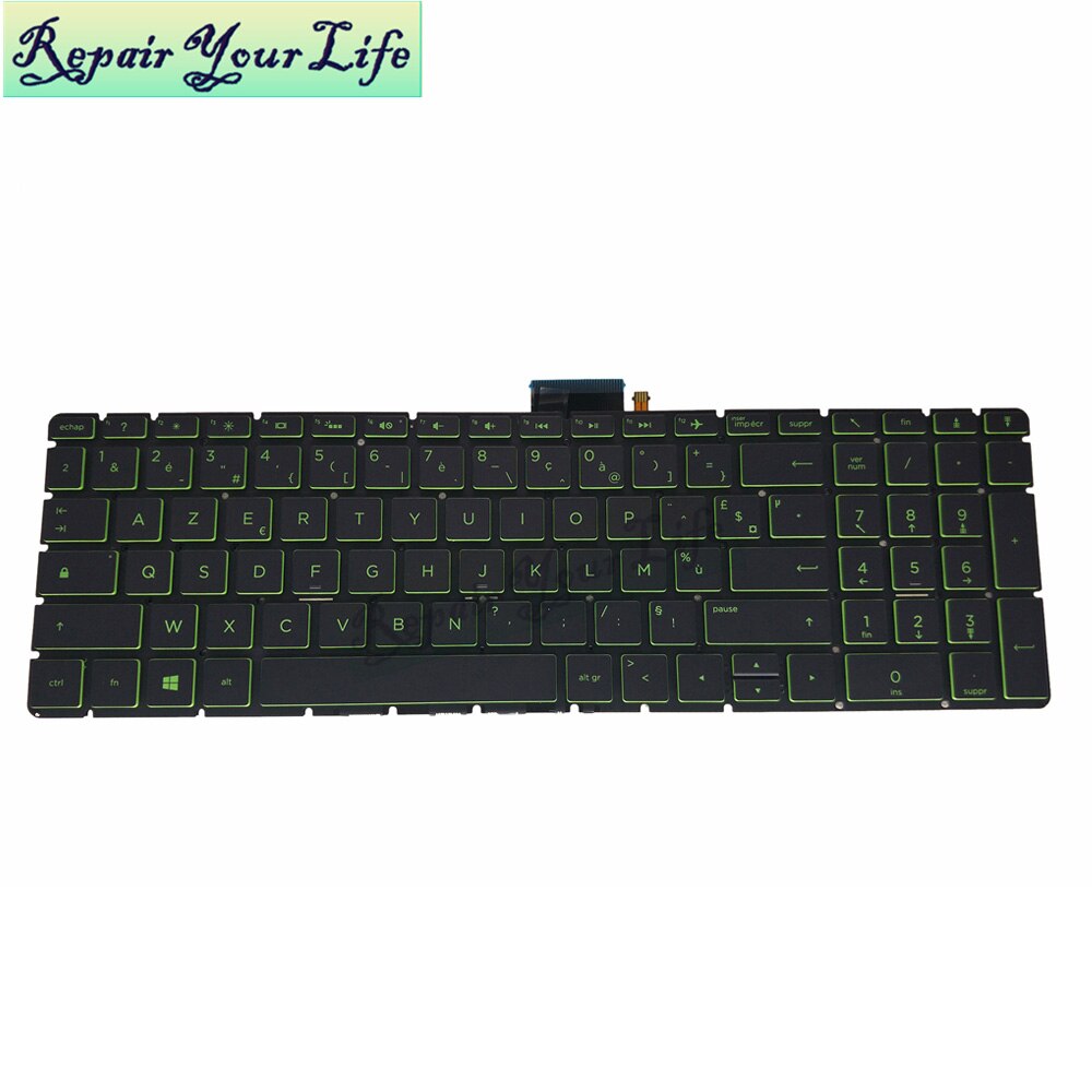 Azerty lys tastatur til hp envy  x360 15m 15-bp00 15-bp015 15-bs 15-bw 250 g6 fr fransk nsk.xdhbq sort kb grønne taster baggrundsbelysning: Default Title