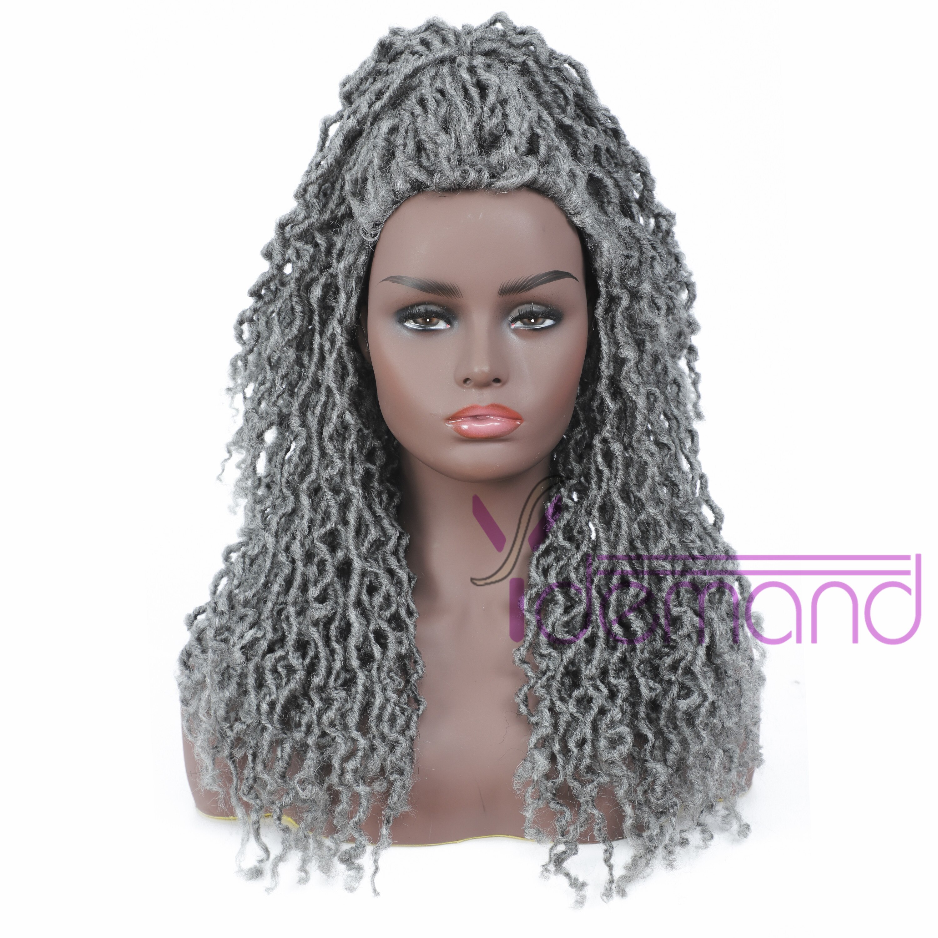Y demand Long Dreadlocks Braided Wigs Grey Goddess Faux Locs Hair 24inch Natural Synthetic Wig For Black Women/Men