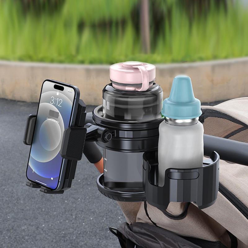Adjustable cup holder for strollers, adjustable multi-purpose cup holder, user-friendly stroller accessory, black cup holder with
