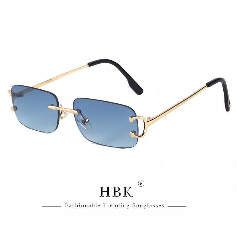HBK rétro lunettes de soleil sans monture pour femmes hommes petit carré cadre doré thé nuances Rectangle UV400 Zonnebril lunettes: Black