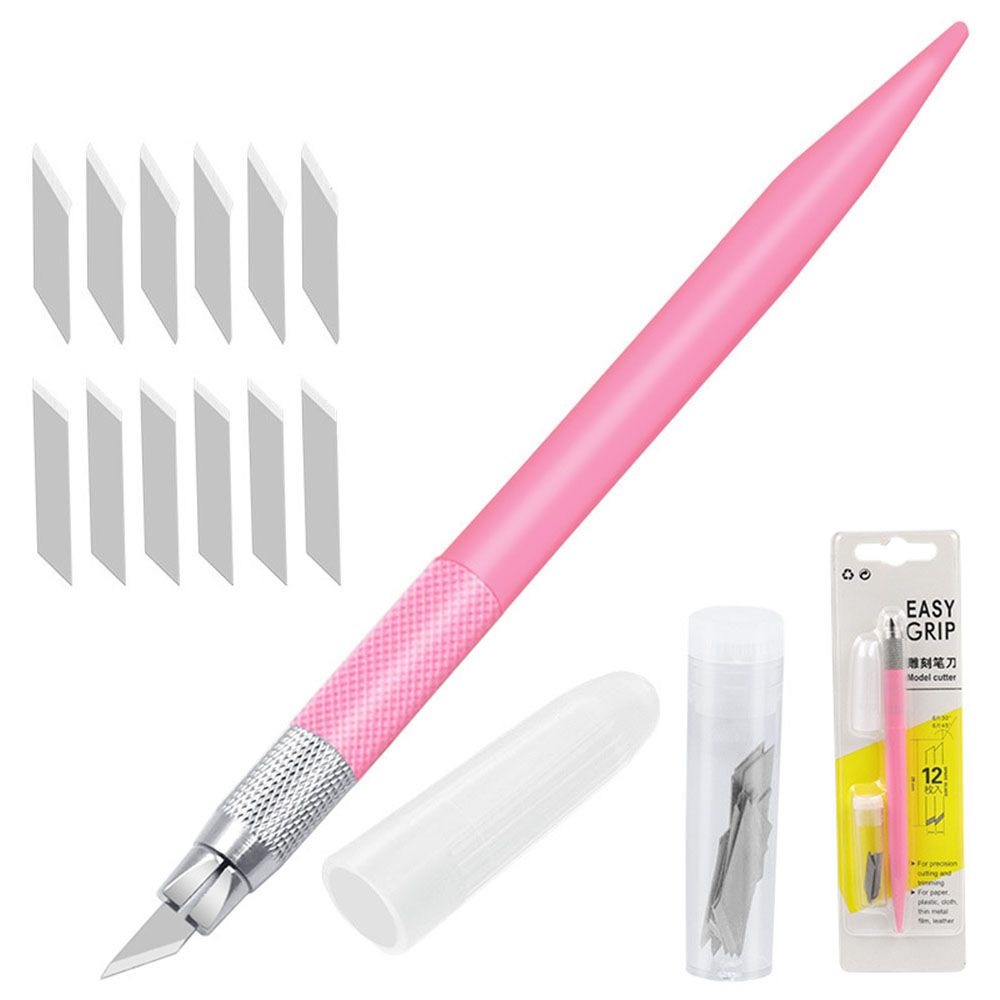 Blade Metal Handle Scalpel Knife Wood Paper Cutter Craft Pen Engraving Cutting Supplies DIY Stationery Utility Knife: pink