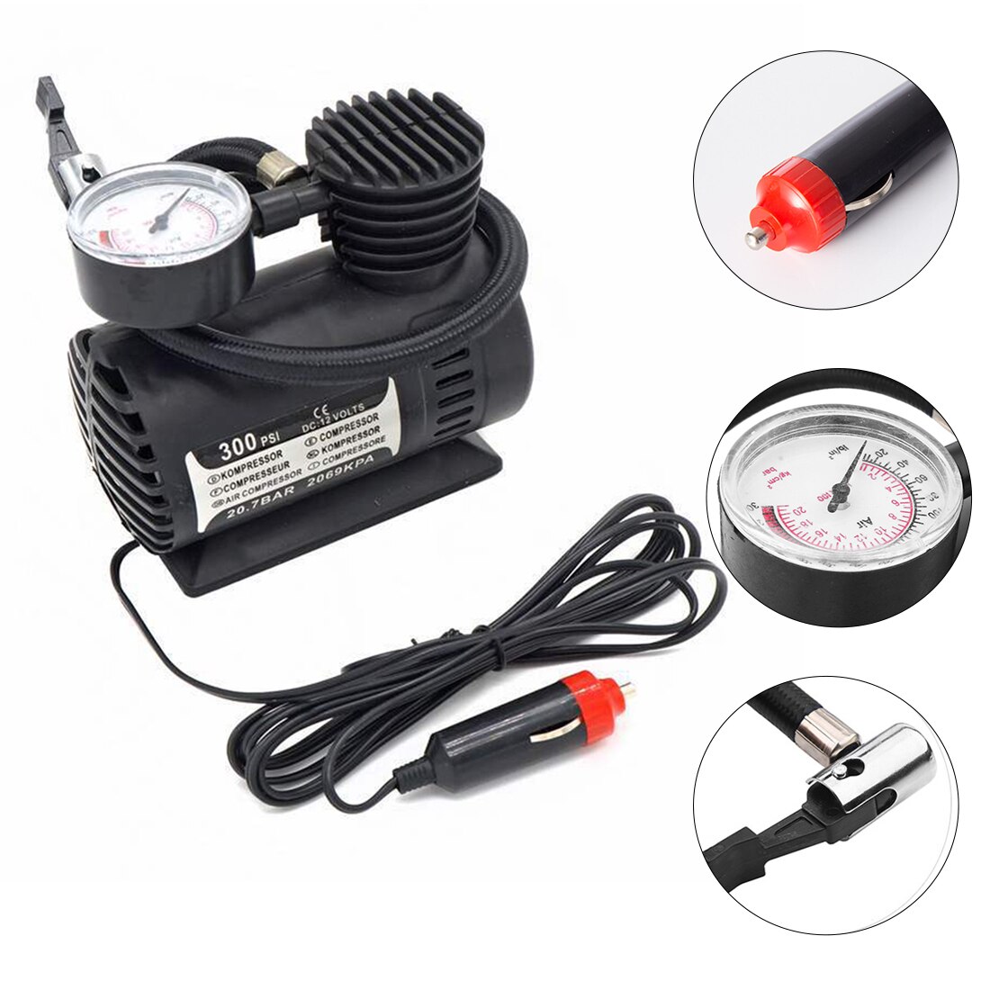 Portable 300 PSI Digital Tire Pump Auto Air Compressor Car Tire Inflator with Pressure Gauge for Car Bicycle Ball Rubber Dinghy