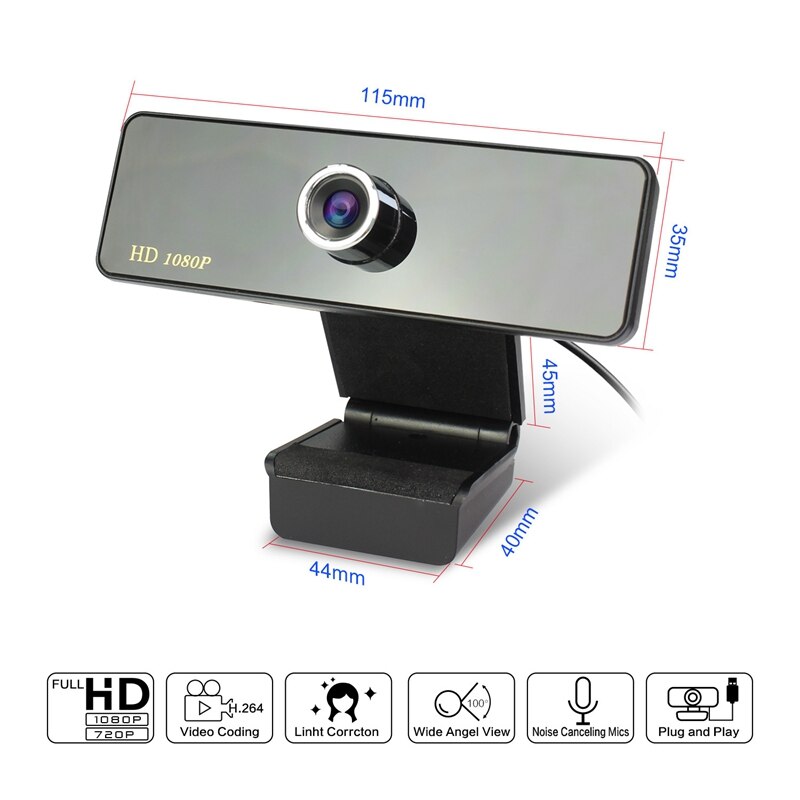 1080p webcams, ingebouwde dubbele microfoons, full hd-videocamera voor pc, usb plug-and-play, drivervrij