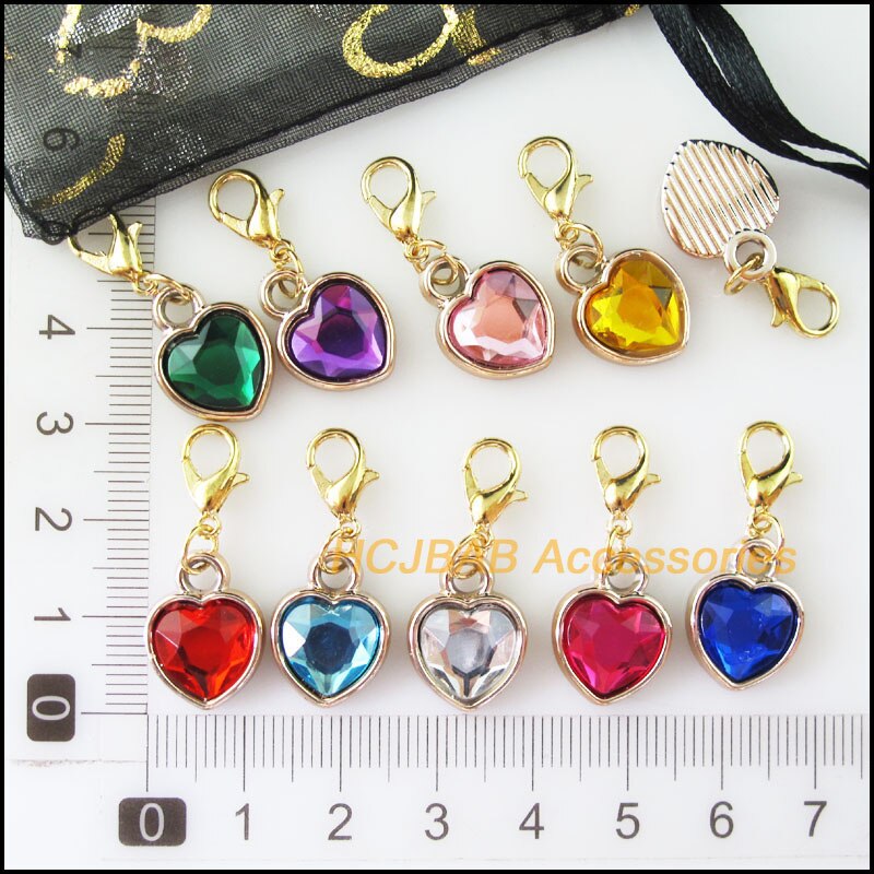 20pz KC Placcato Oro Misto di Cuore in Acrilico con aragosta artiglio Catenacci Pendenti E Ciondoli 12.5x16.5mm