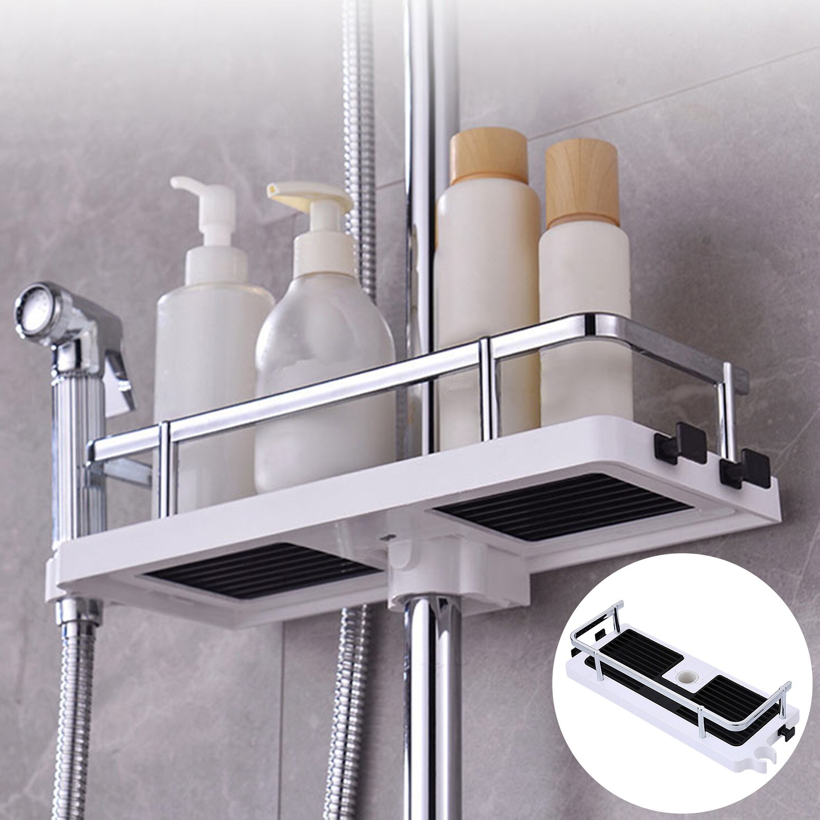 Bathroom Pole Shower Storage Shelf Stand Stainless Steeel Organizer Bathroom Shelves Single Level Shower Tray Bathroom Shelf