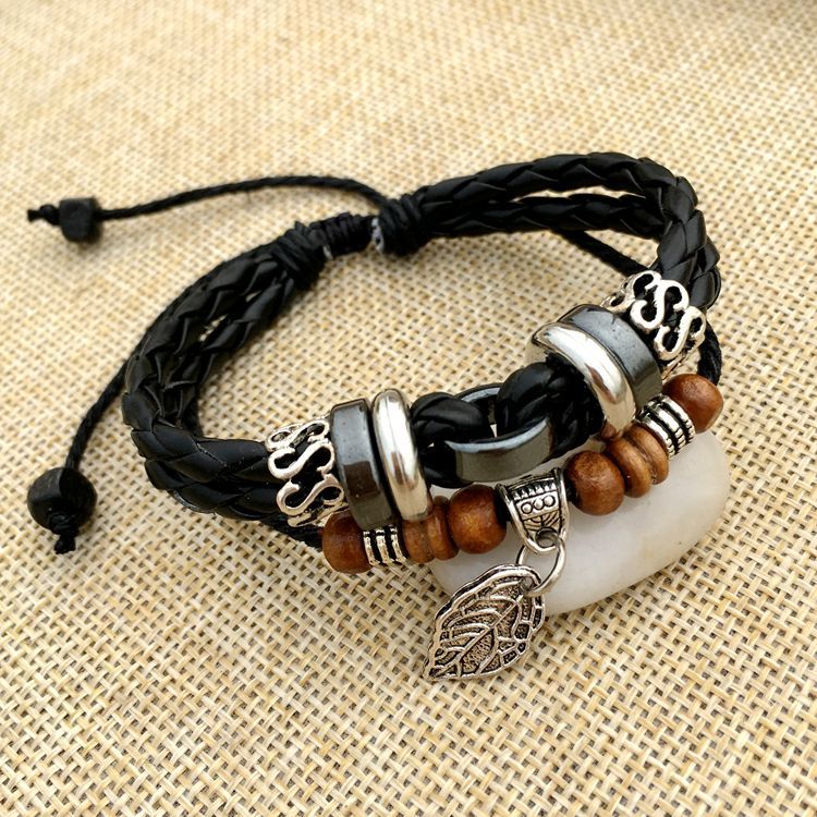 Vintage meerlagige kruisklinknagel geweven leren bedelarmband unieke handgemaakte verstelbare armbanden voor heren sieraden: 1