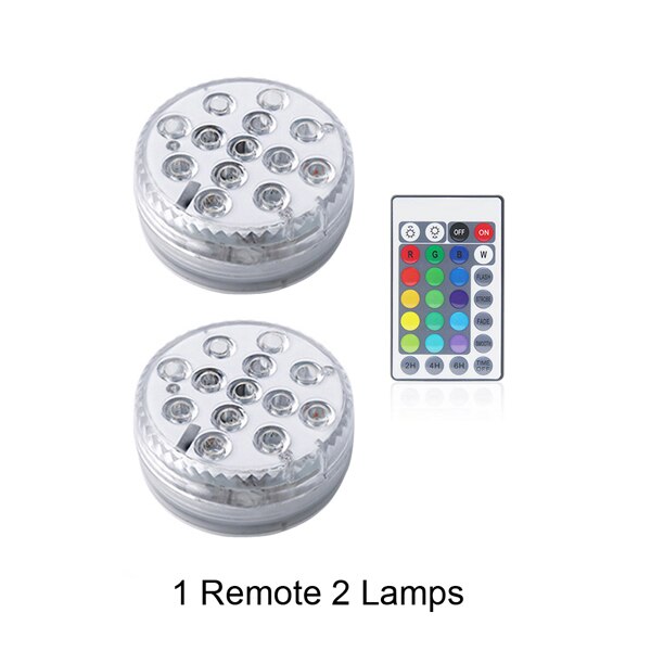 Nedsænket led lys vandtæt undervandslampe fjernbetjening 5v batteri strøm dekorations natlamper til akvarie pool fisketank vase: 1 fjernbetjening 2 lamper / 70 x 28mm