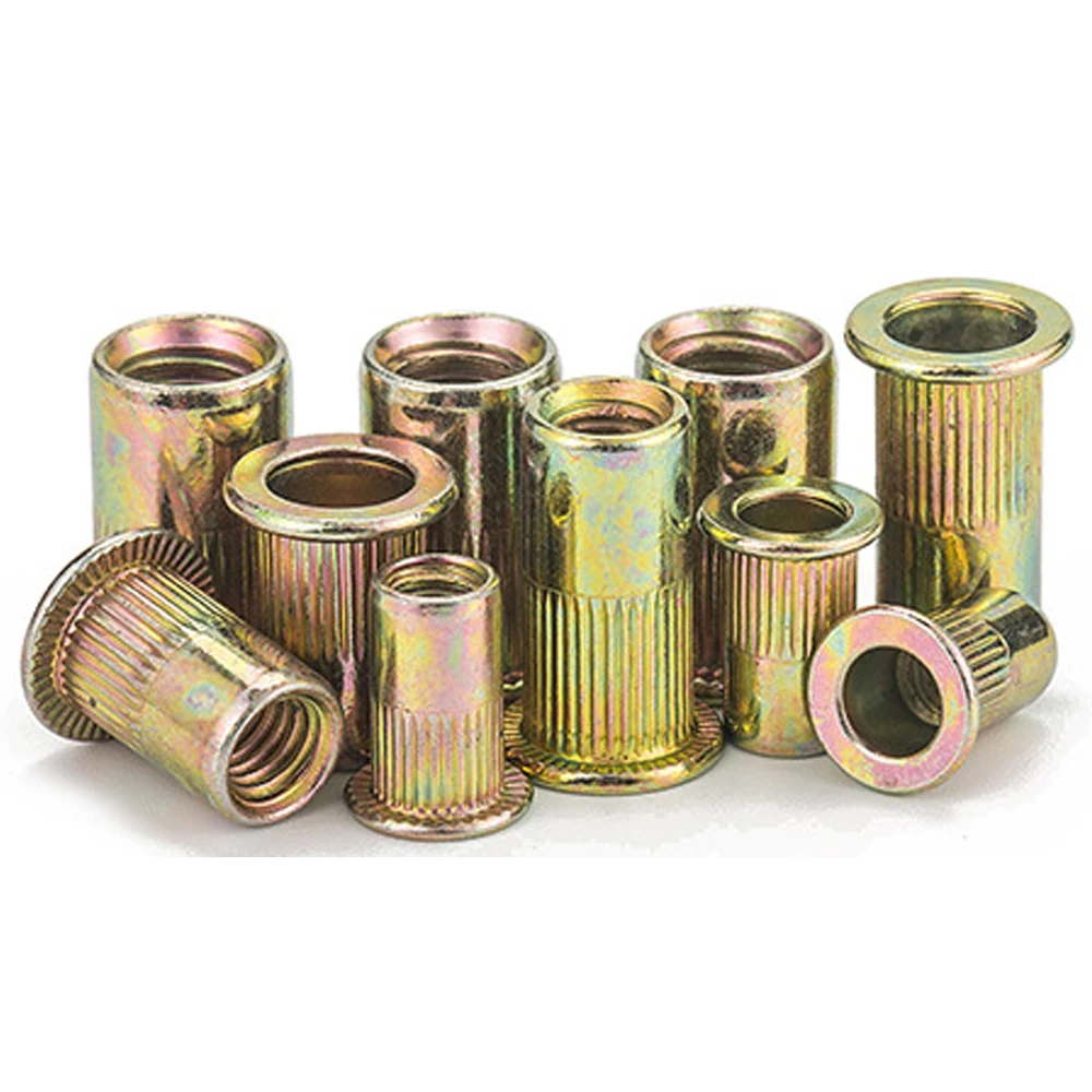 10/20/30/50Pcs M3 M4 M5 M6 M8 M10 M12 Zinc Plated Carbon Steel Rivnut Flat Head Threaded Rivet Insert Nutsert Cap Rivet Nut