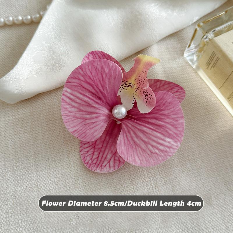 Pinzas para el cabello con flores de orquídeas para mujer, horquilla bohemia, pasador nupcial, playa, boda, flor artificial, accesorios para el cabello para vacaciones: Gris
