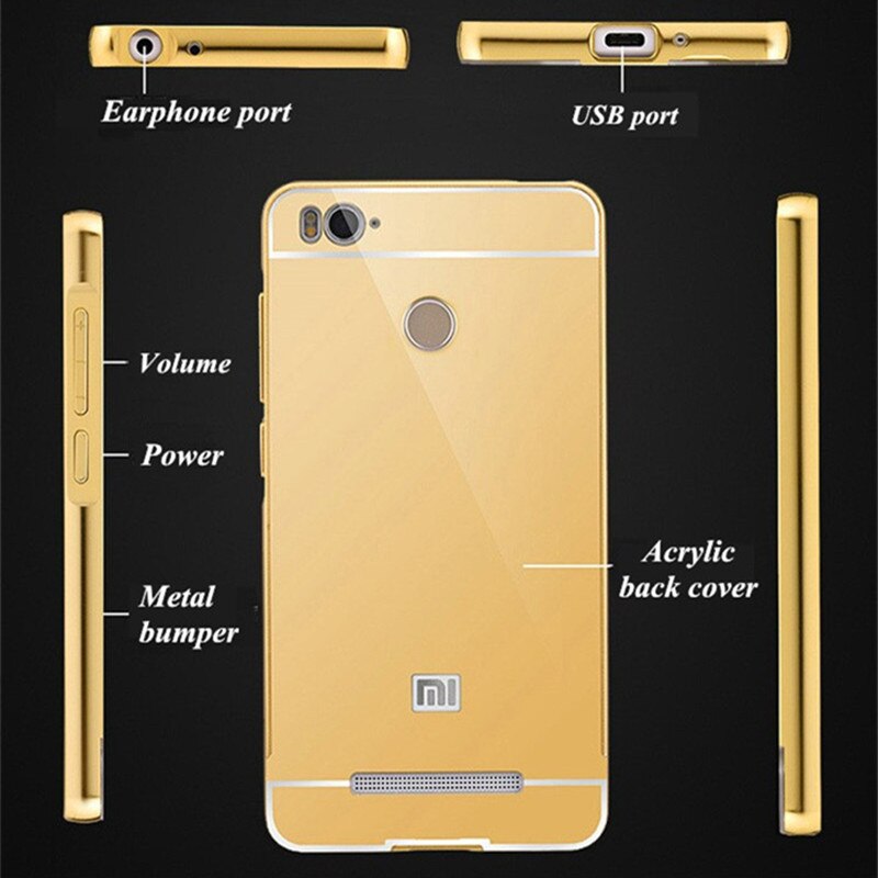 Di Alluminio di lusso Del Respingente Del Metallo A Specchio Posteriore di Caso xiaomi redmi 3 5s casi di copertura per xiaomi redmi 3 s cassa del telefono redmi 3 pro casi