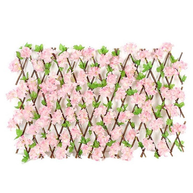 Garden Fence Willow Wooden Hedge with Artificial Flower Leaves Garden Decoration Sning Expanding Trellis: Pink