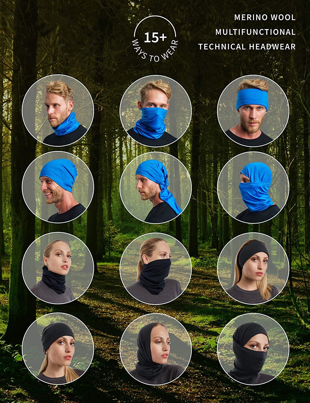 Adult 100% Merino Wool Neck Gaiter - Ski Face Mask Neck Warmer Ring Wrap for Men Lightweight 1 Layer Warm Cover &amp; Scarf 2-Pack