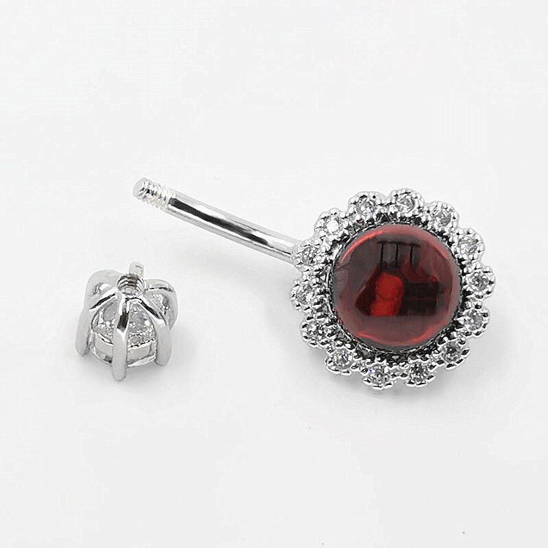 HelloLook gioielli per il corpo in argento Sterling 925 anello tondo per ombelico anello con granato gioielli penetranti per il corpo