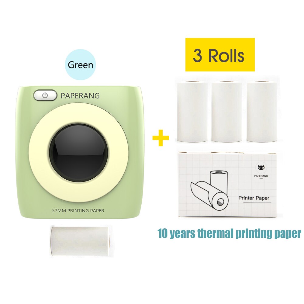 Paperang P2 Pocket Printer 300Dpi Bt Draadloze Printer Draagbare Thermische Printer Voor Foto Compatibel Met Android Ios Windows Mac: Green-3 Paper