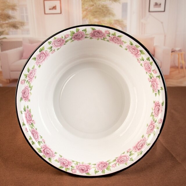 Antique Enamel Porcelain Bowl Wash Basin Chinese Traditional Totem High Power Capacity Kitchen Tableware Laundry Tub: Around the flowers / 36cm
