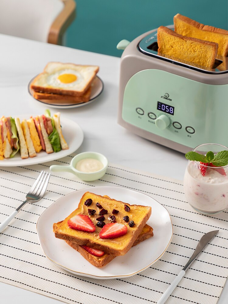 220V 680w Automatic Breakfast Toaster oven Bread machine 2slices 7gears adjustment 304 stainless steel with dust cover