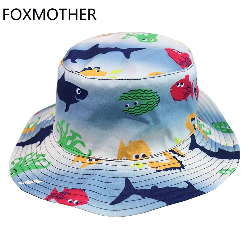 Rævmor s / m / l / xl størrelse sød udendørs havfisk print fiskekapsler spand hatte til børn drenge piger