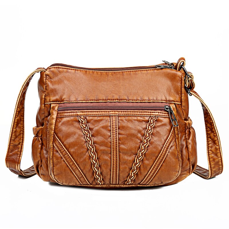 Dame skuldertasker vintage messenger taske til kvinder pu læder bøttetasker dame håndtasker crossbody taske til dame shopping: Brun