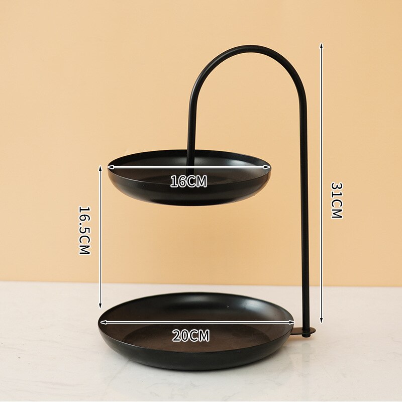 Double-Layer Nordic Iron Fruit Plate Candy Plate Home Living Room Snack Fruit Tray Dried Fruit Plate Storage Basket: Black
