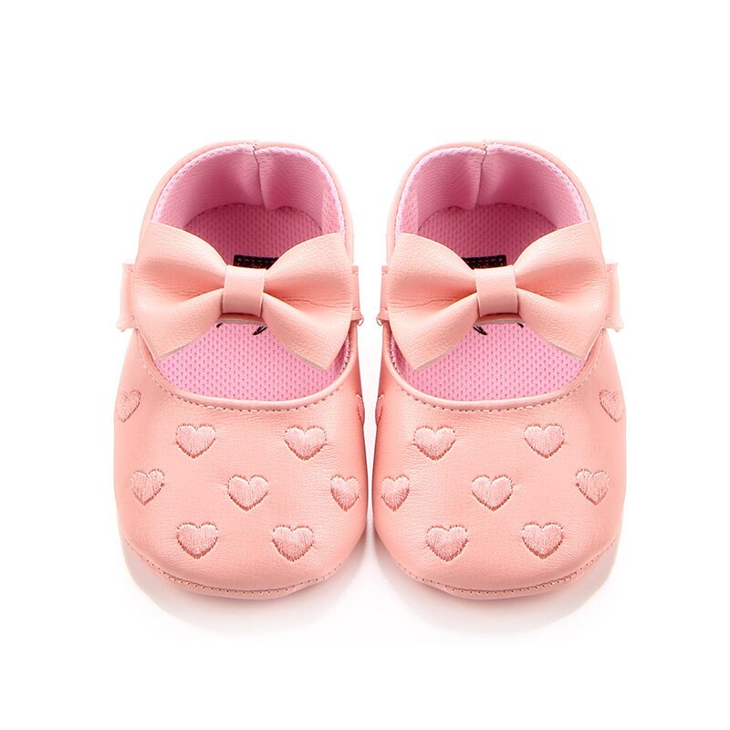 Grote boog borduurwerk liefde pu lederen baby meisje schoenen non-slip zachte zolen schoeisel voor pasgeboren wieg schoenen peuter meisjes schoenen: style1 Pink / 7-12 Months
