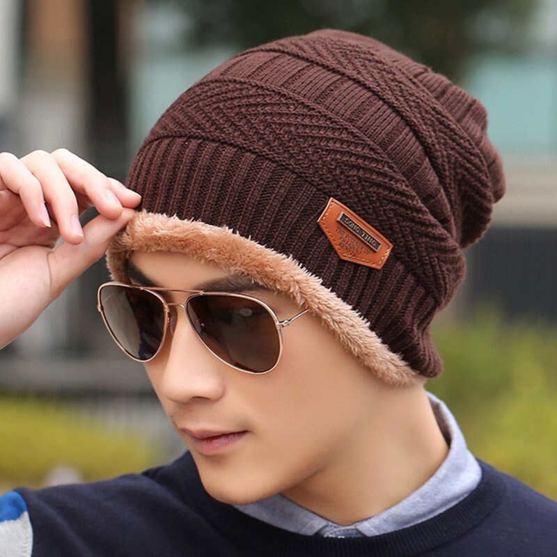 SANDMAN ajouter laine coton hiver chapeau tricot casquette hiver chapeaux pour hommes femmes tricoté chapeau fourrure bonnets tricot chapeau Skullies: coffee
