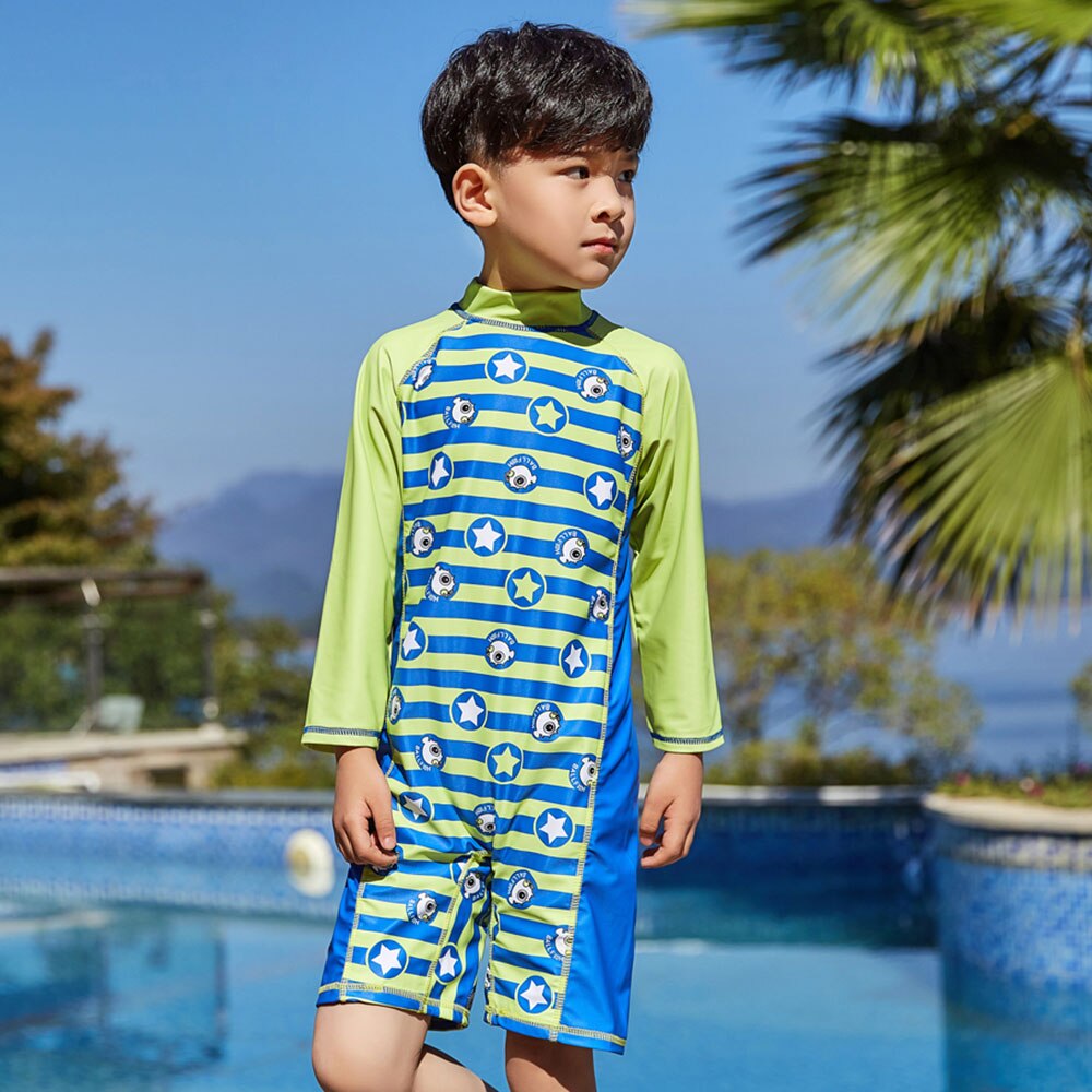 Badpak jongen kinderen badpak bedrukt cartoon lange mouwen badmode kinderen eendelig zwempak voor baby strand maillot