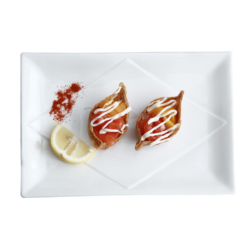 Pure White Ceramic Rectangular Flat Plate Sushi Plate Western Food Plate Dinner Plate Fish Plate Japanese Pastry Plate Household