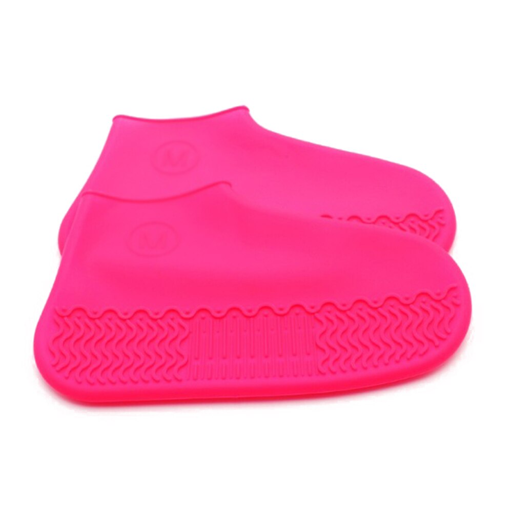 Silicone imperméable chaussures couvre cyclisme pluie réutilisable couvre-chaussures Silicone Latex élastique chaussure couverture chaussures organisateurs beignet: Rose / L