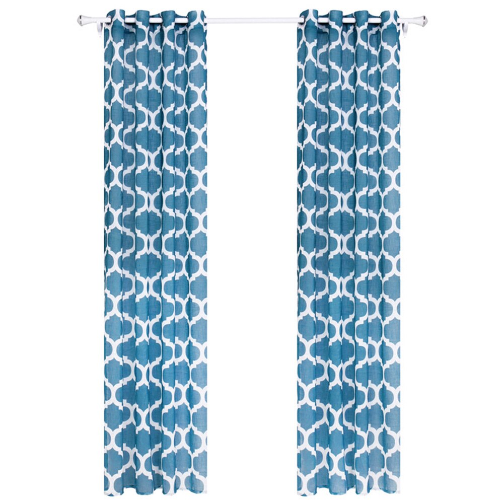 2pcs Stylish Window Floral Balcony Curtain Patio Door Panels Eyelet Home Decor Printed Linen Drapes Simple Semi Shading