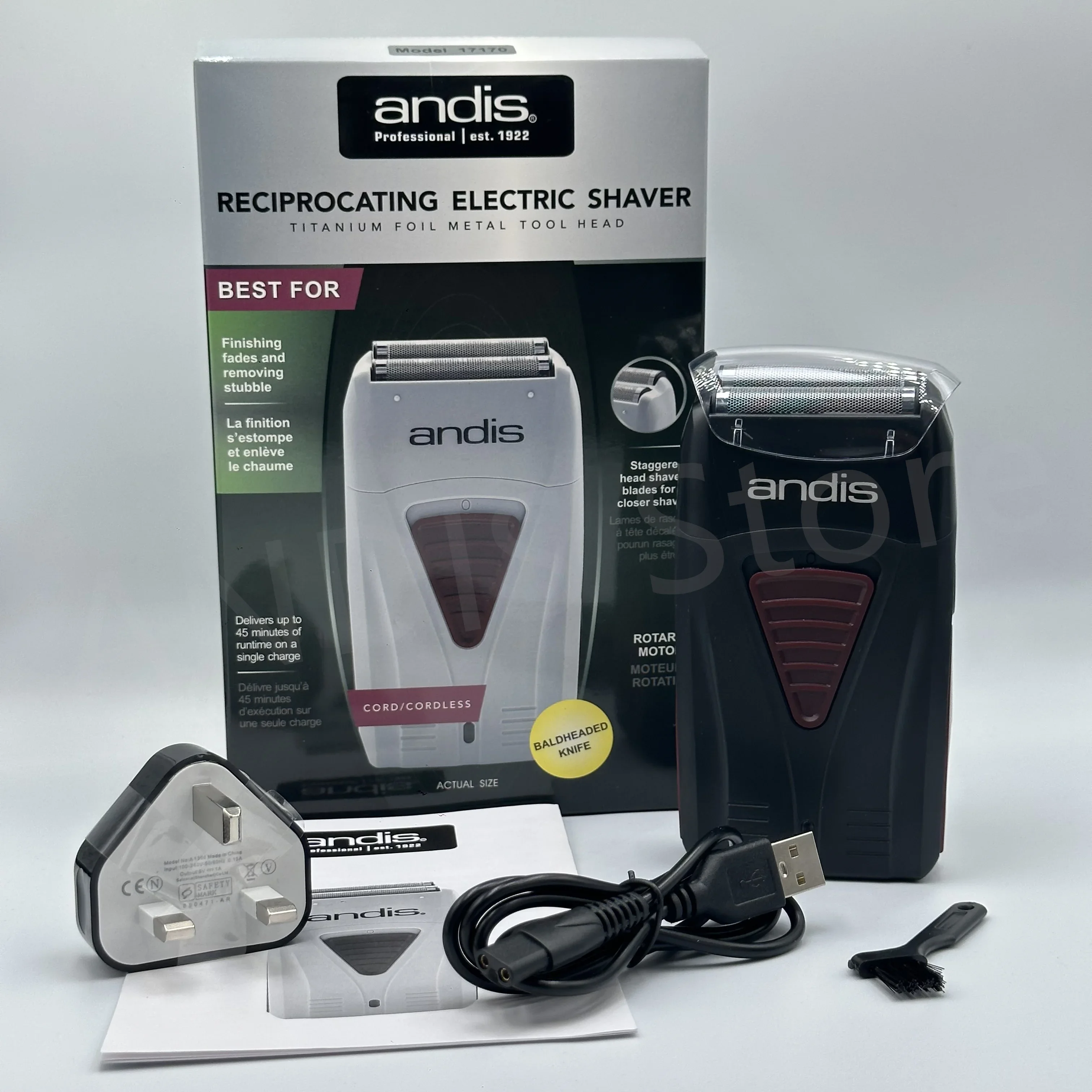 Afeitadora eléctrica Original Andis 17170 de litio para limpieza del cabello de barbero para hombres, maquinilla de afeitar para Barba, máquina de afeitar calva: Azul